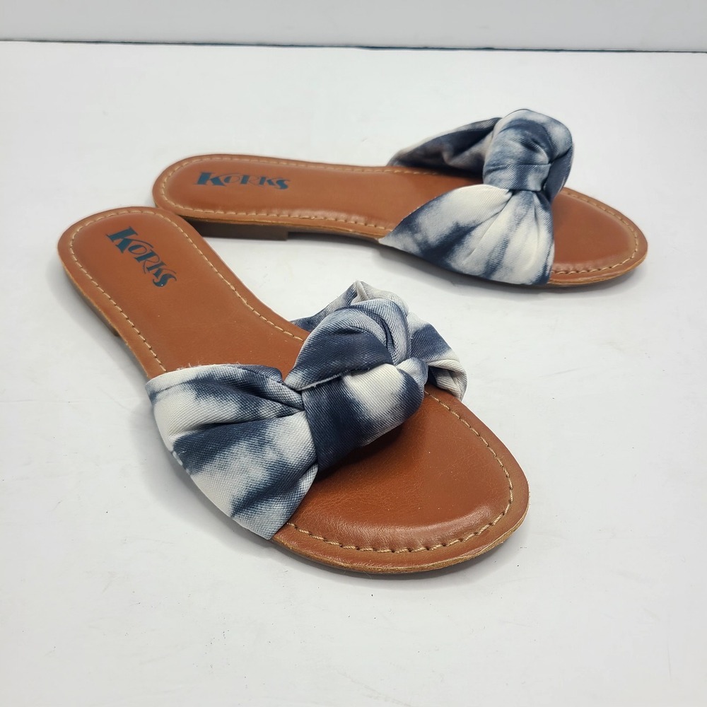 Korks Kork Ease Soleil Knotted Flat Slides Sandals Blue Tie‎ Dye Women's 7.5